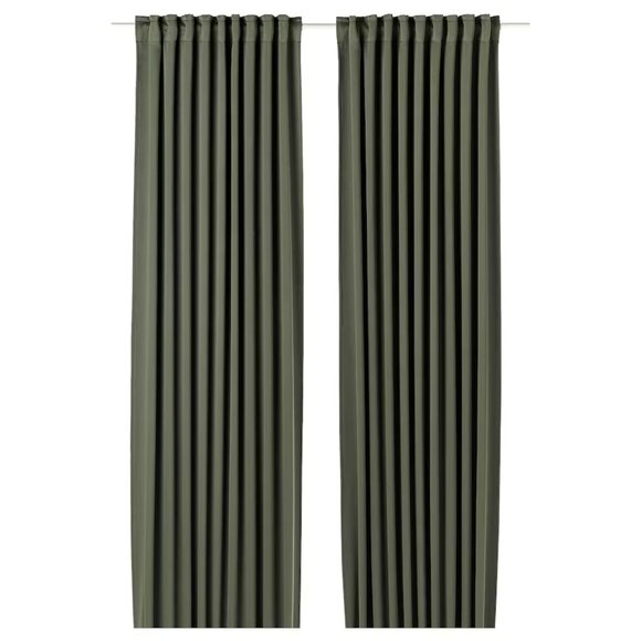 IKEA MAJGULL Black-out Curtains, 1 Pair, Dark Green Olive, 57x84 505.910.00 New - Picture 6 of 6